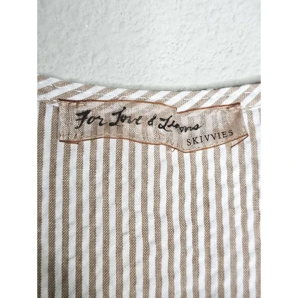 For Love & Lemons Emmy Sleep Romper Brown Seersucker and Lace Size Small - Picture 7 of 16